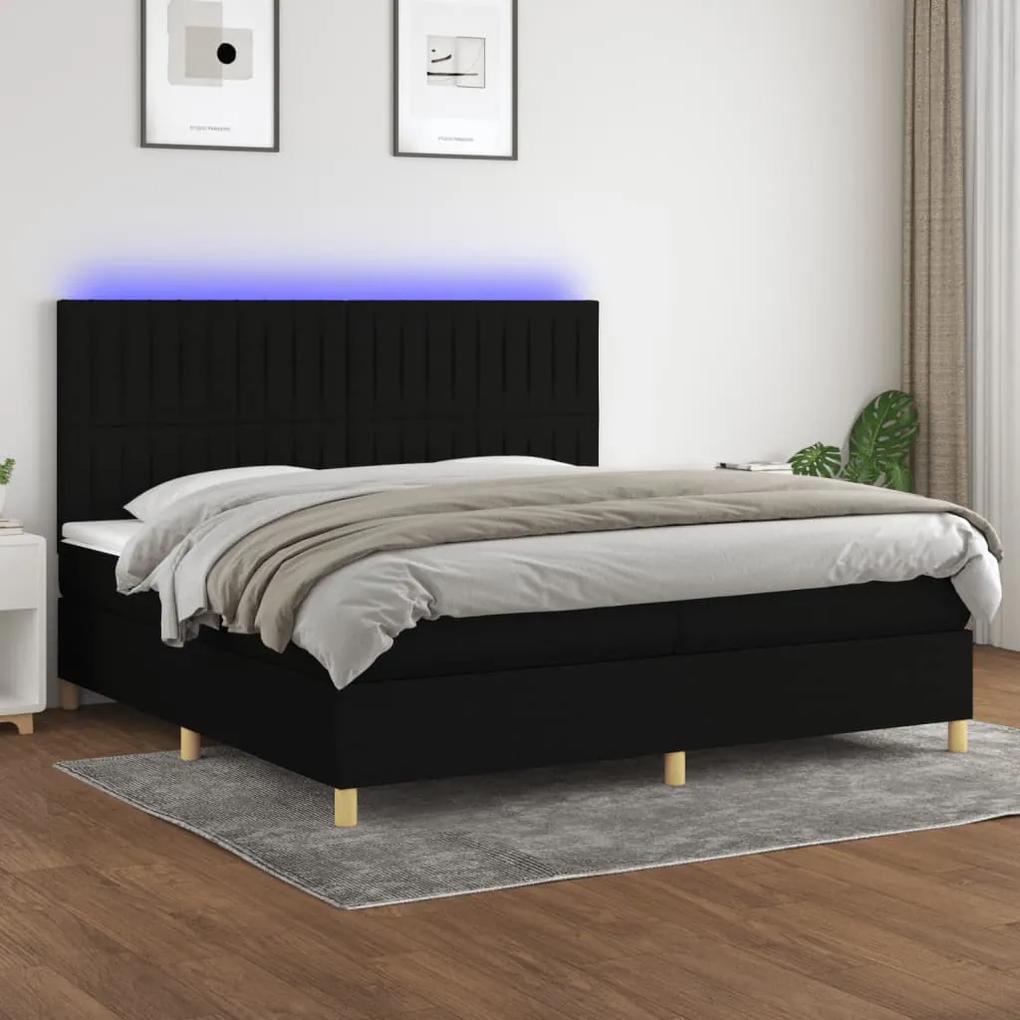 3135623 vidaXL Κρεβάτι Boxspring με Στρώμα &amp; LED Μαύρο 200x200 εκ. Υφασμάτινο Μαύρο, 1 Τεμάχιο
