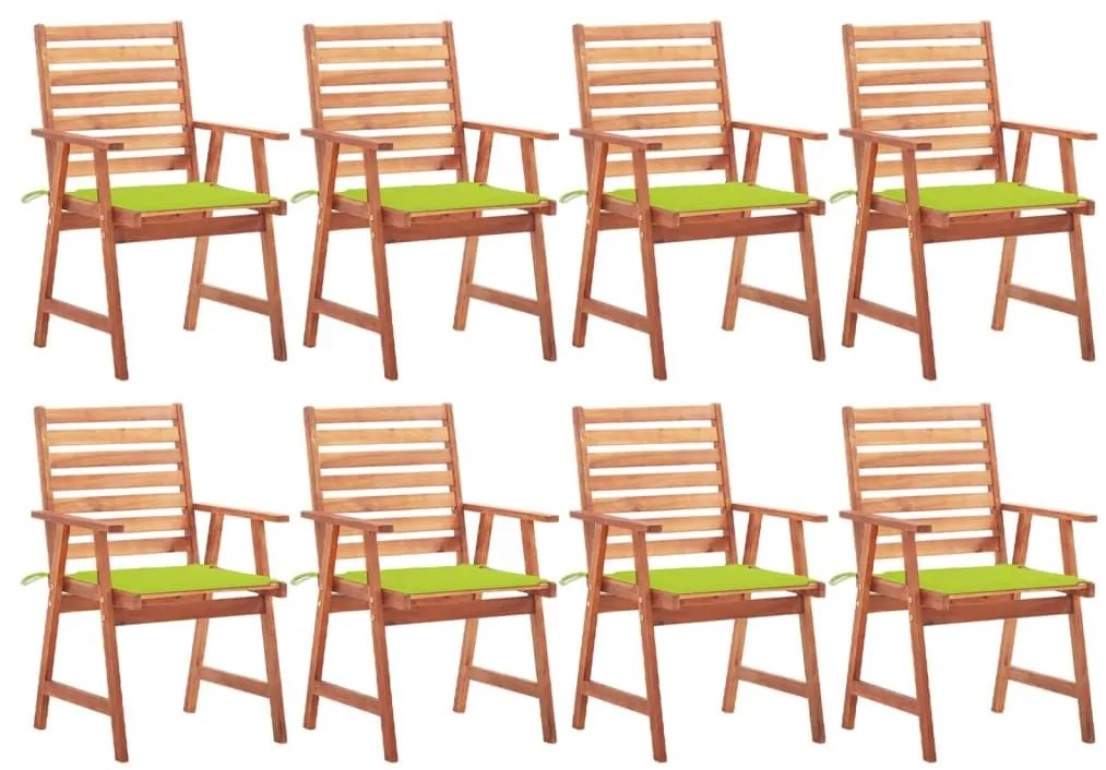 Καρέκλες Τραπεζαρίας Εξ. Χώρου 8 τεμ. Ξύλο Ακακίας με Μαξιλάρια - Πράσινο