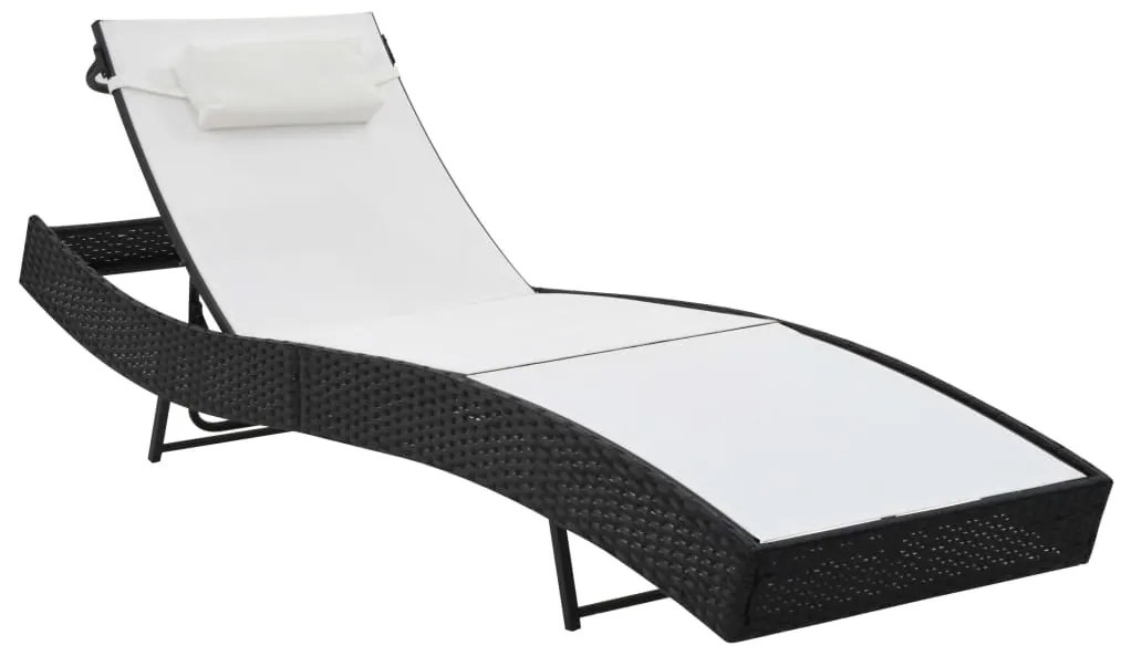 vidaXL Ξαπλώστρες 2 τεμ. Μαύρες Συνθετικό Ρατάν/Textilene με Τραπέζι