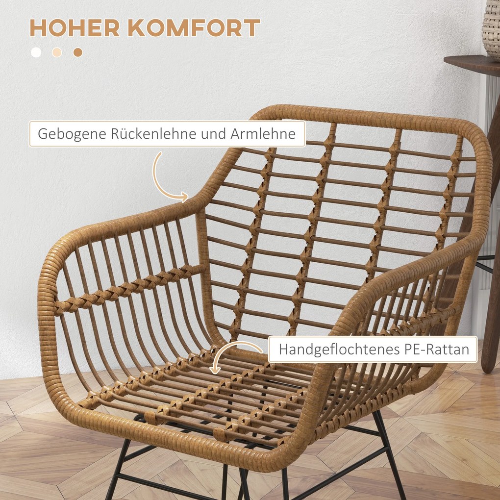 HOMCOM Σετ 2 καρεκλών σε στυλ Boho, καρέκλες κουζίνας, PE Rattan, 56 x 60 x 79 cm, Φυσικό + Μαύρο
