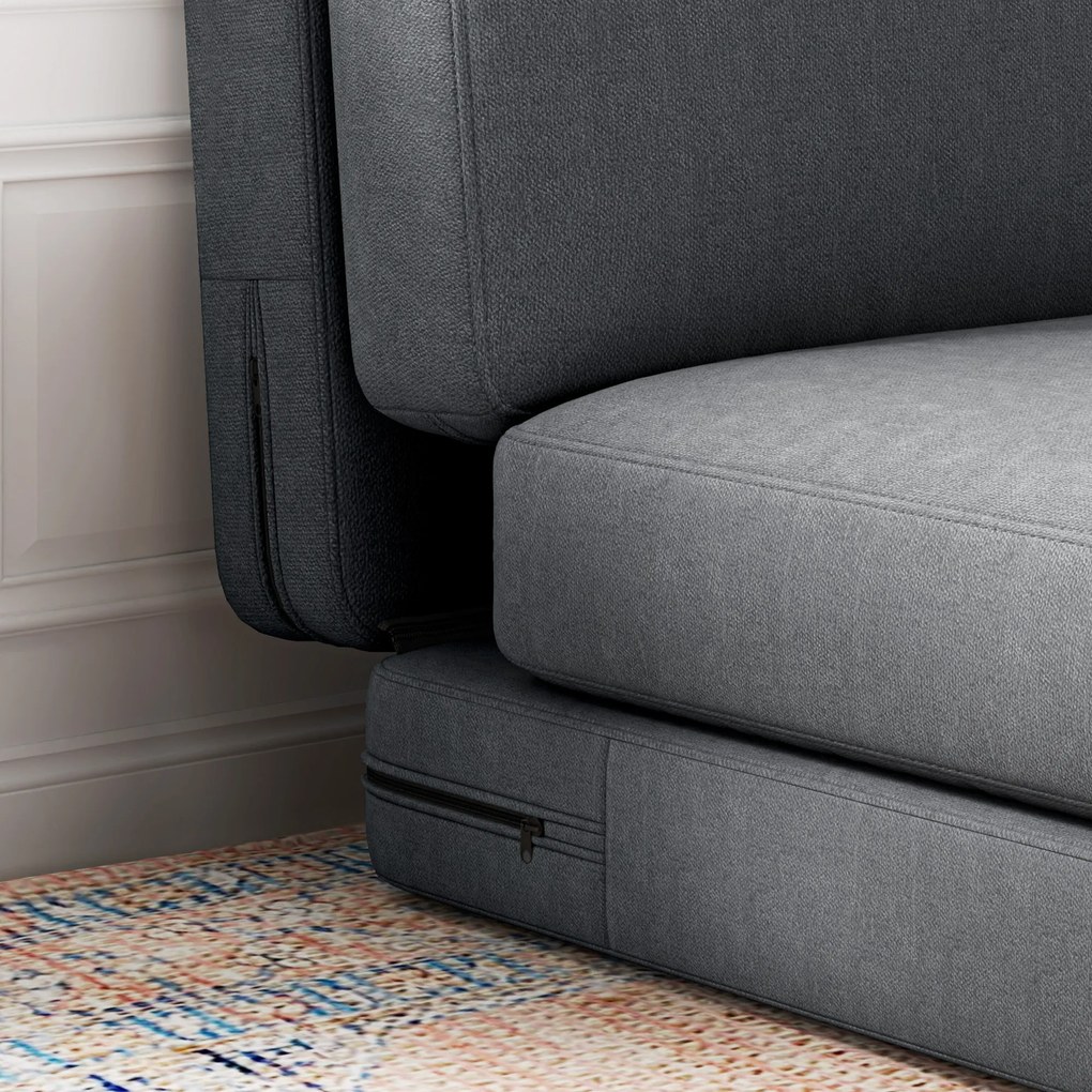 HOMCOM Αναδιπλούμενο κάθισμα δαπέδου με μαξιλάρι, μετατρέψιμος πολυθρόνας, σαλόνι, δωμάτιο επισκεπτών, γραφείο, 75 x 268 x 18 cm, σκούρο γκρι