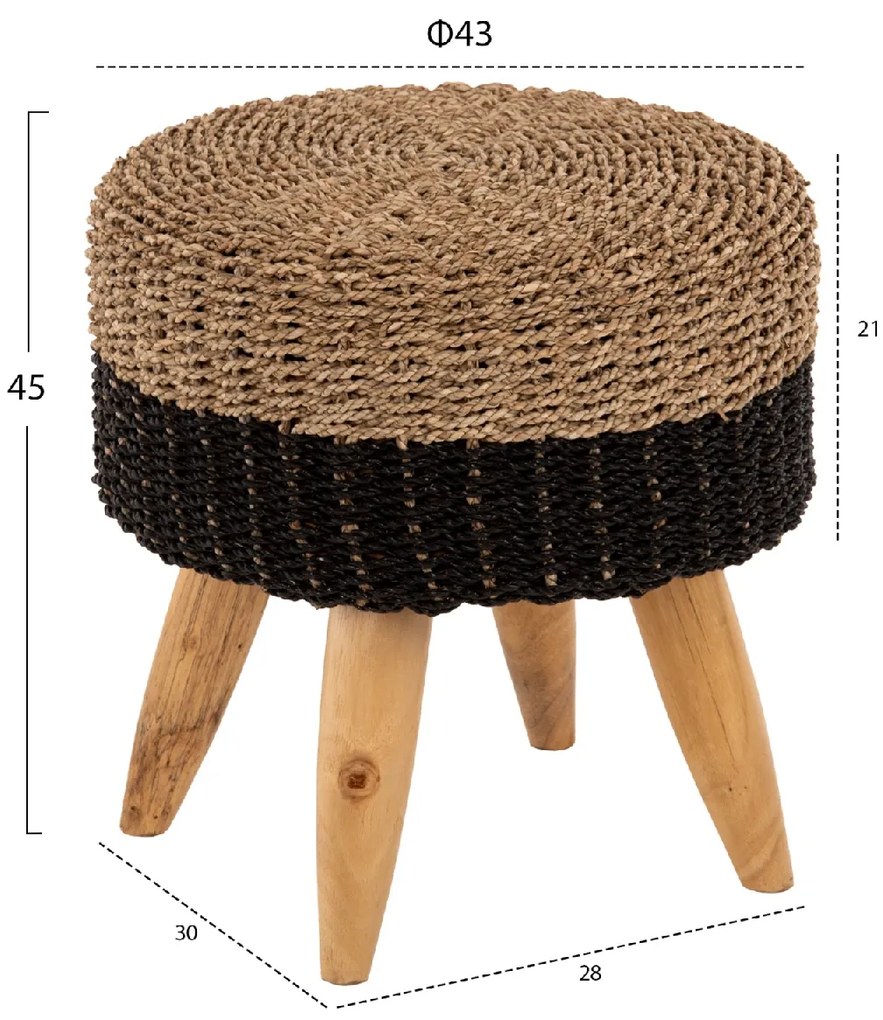 ΣΚΑΜΠΟ BEAM HM7826 ΞΥΛΟ ΤΕΑΚ ΚΑΙ SEAGRASS ΣΕ ΦΥΣΙΚΟ &amp; ΓΚΡΙ Φ43x45Yεκ.