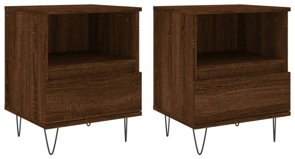 vidaXL Κομοδίνα 2 τεμ. Καφέ Δρυς 40 x 35 x 50 εκ. από Επεξεργ. Ξύλο