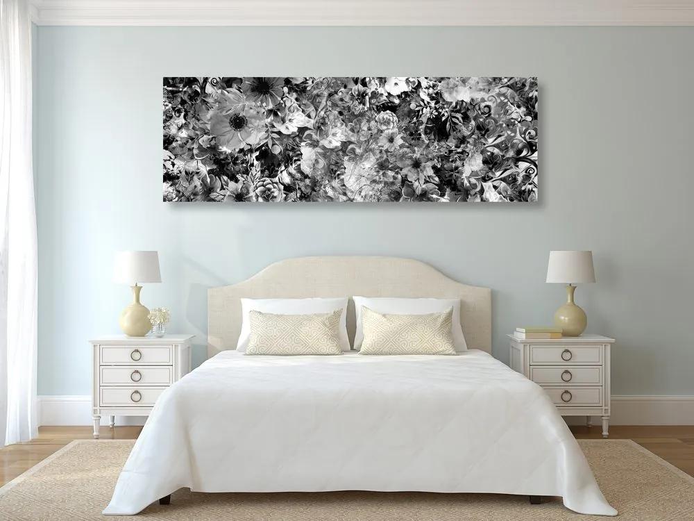 Εικόνα λουλουδιών σε μαύρο και άσπρο - 150x50