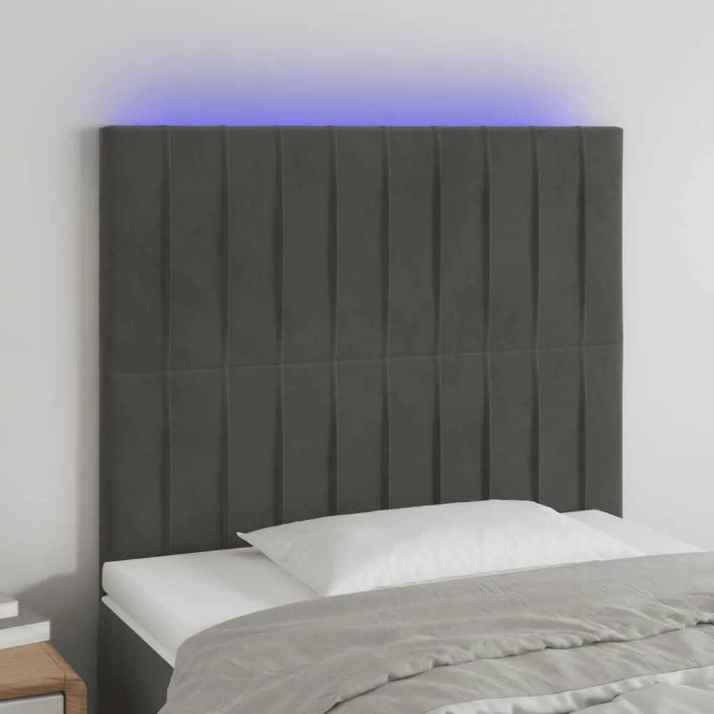 Κεφαλάρι Κρεβατιού LED Σκούρο Γκρι 80x5x118/128 εκ. Βελούδινο 3122693