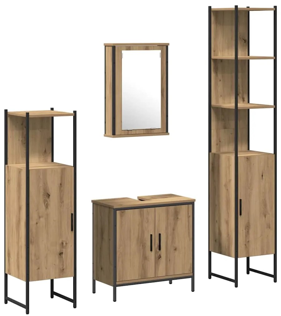 vidaXL Σετ Επίπλων Μπάνιου με ράφι 4 pcs Καφέ 33 x 33 x 185.5 εκ