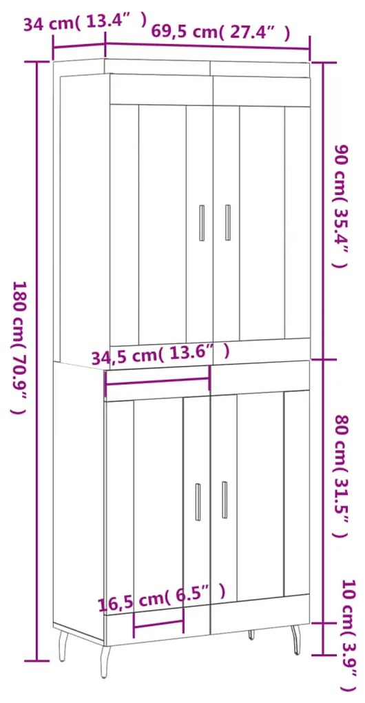 Ντουλάπι Γκρι Σκυροδέματος 69,5x34x180 εκ. Επεξεργασμένο Ξύλο - Γκρι