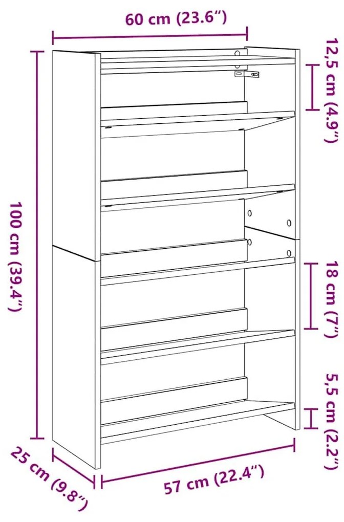 Ράφι παπουτσιών Γκρι Sonoma 60x25x100 cm Κατασκευασμένο ξύλο - Γκρι