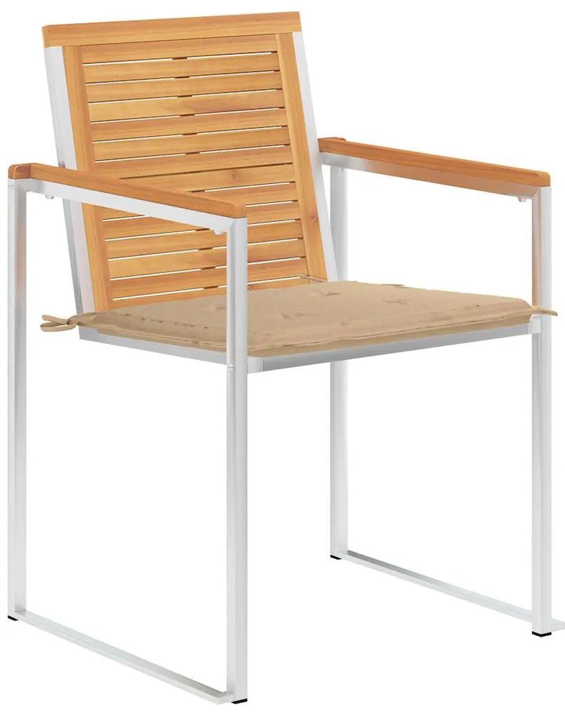 vidaXL Καρέκλες Κήπου 2 τεμ. από Μασίφ Ξύλο Teak/Ατσάλι με Μαξιλάρια