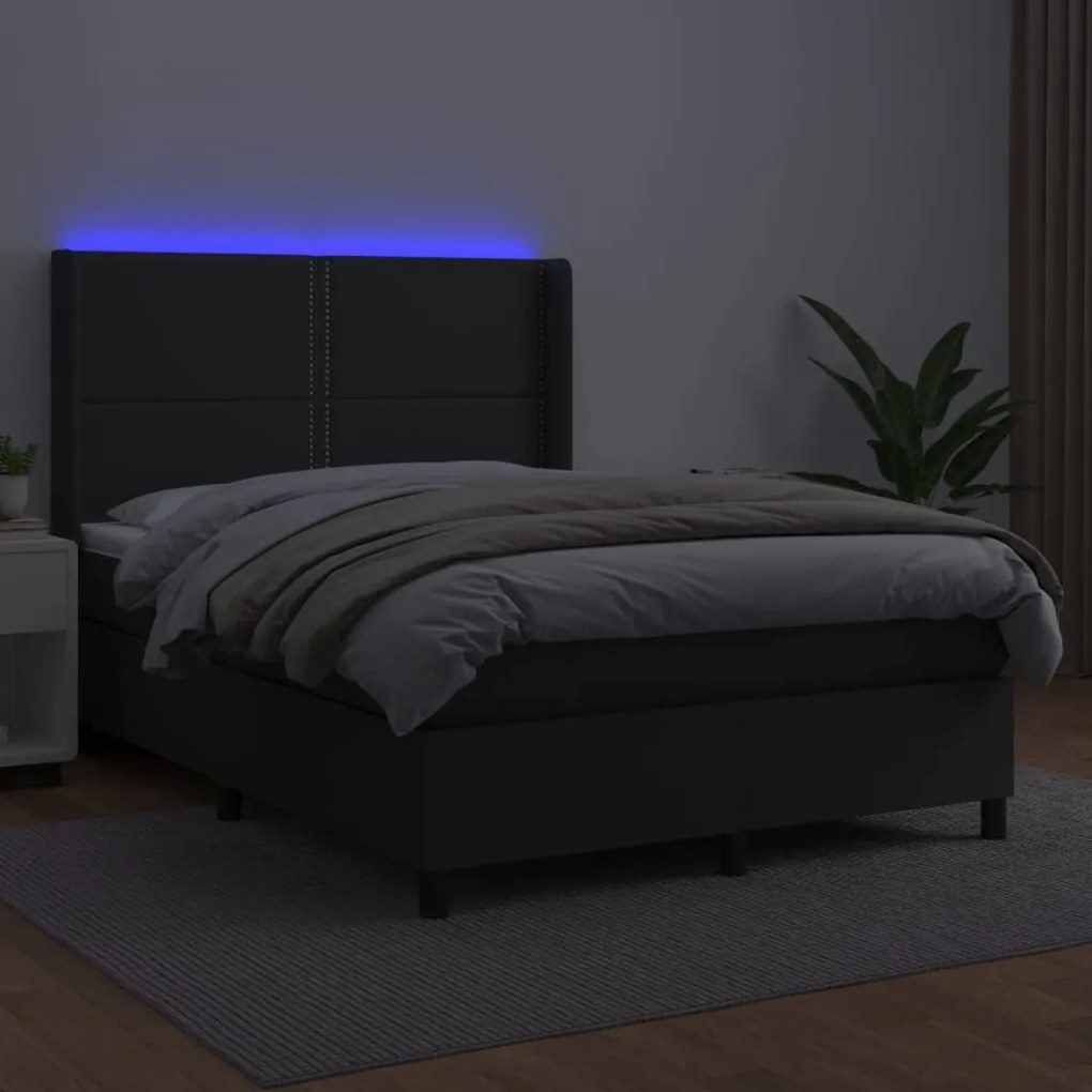 vidaXL Κρεβάτι Boxspring με Στρώμα &amp; LED Μαύρο 140x190 εκ. Συνθ. Δέρμα