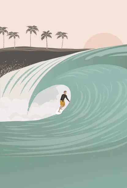 Εικονογράφηση Surfer in the barrel wave, pastel, LucidSurf
