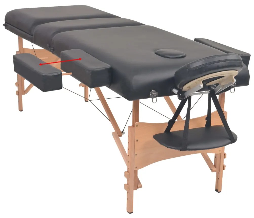 vidaXL Κρεβάτι Μασάζ 3 Θέσεων Πτυσσόμενο Μαύρο Πάχος 10 εκ. και Σκαμπό