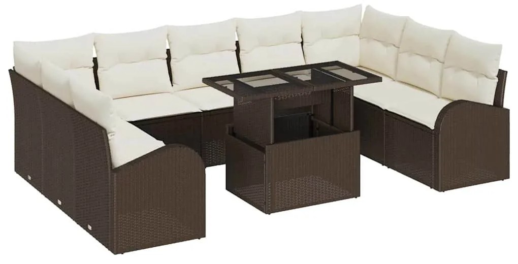 vidaXL Σετ Καναπέ Κήπου 10 pcs Καφέ και κρεμ 100 x 55 x 73 εκ