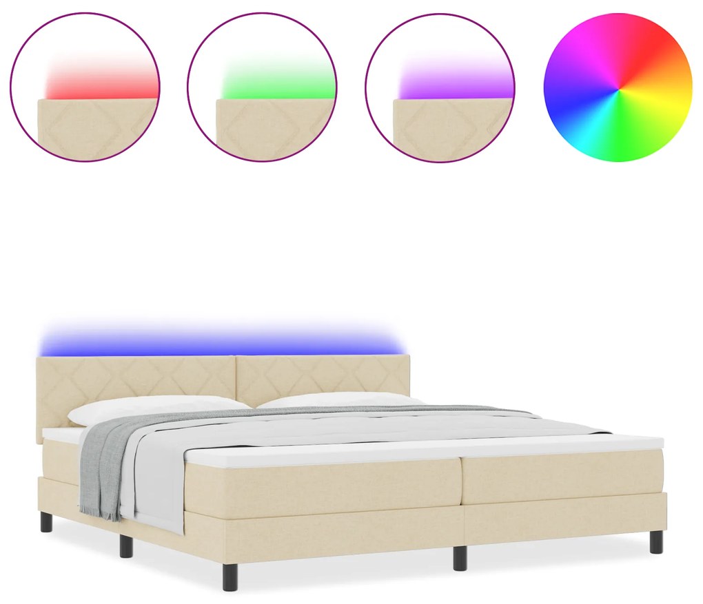 vidaXL Κρεβάτι Σπαστού Σπαστού με Στρώμα & LED Κρεμ 200x200 εκ. Ύφασμα