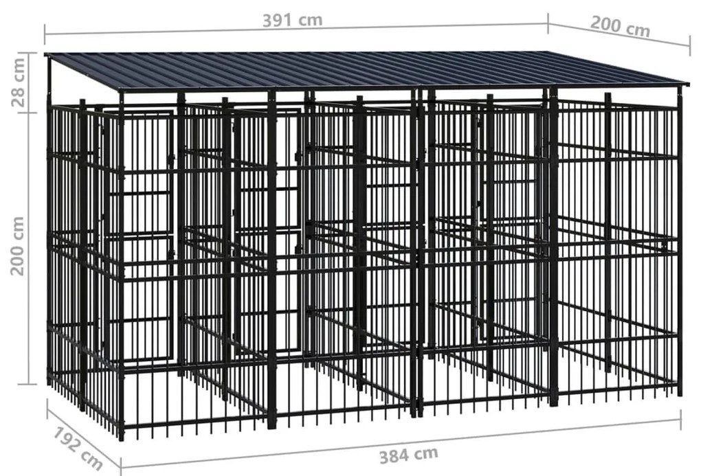 Κλουβί Σκύλου Εξωτερικού Χώρου με Οροφή 7,37 μ² από Ατσάλι - Μαύρο
