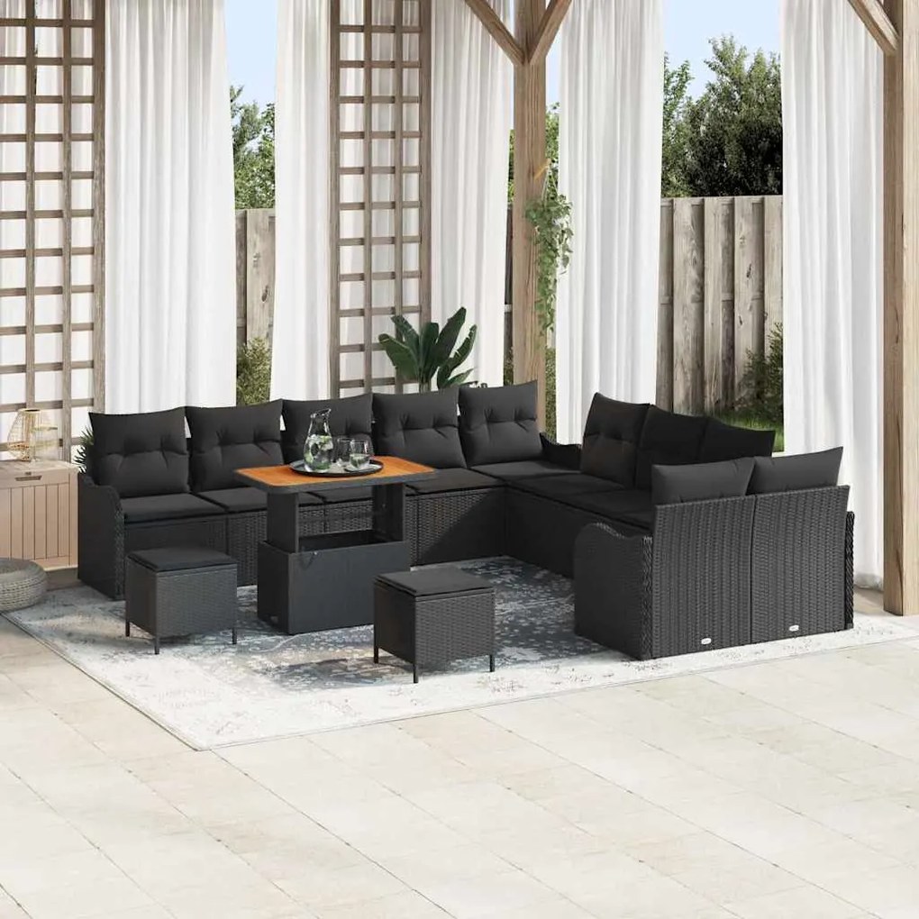 vidaXL Σετ Καναπέ Κήπου 13 pcs Μαύρο συνθετικό ρατάν