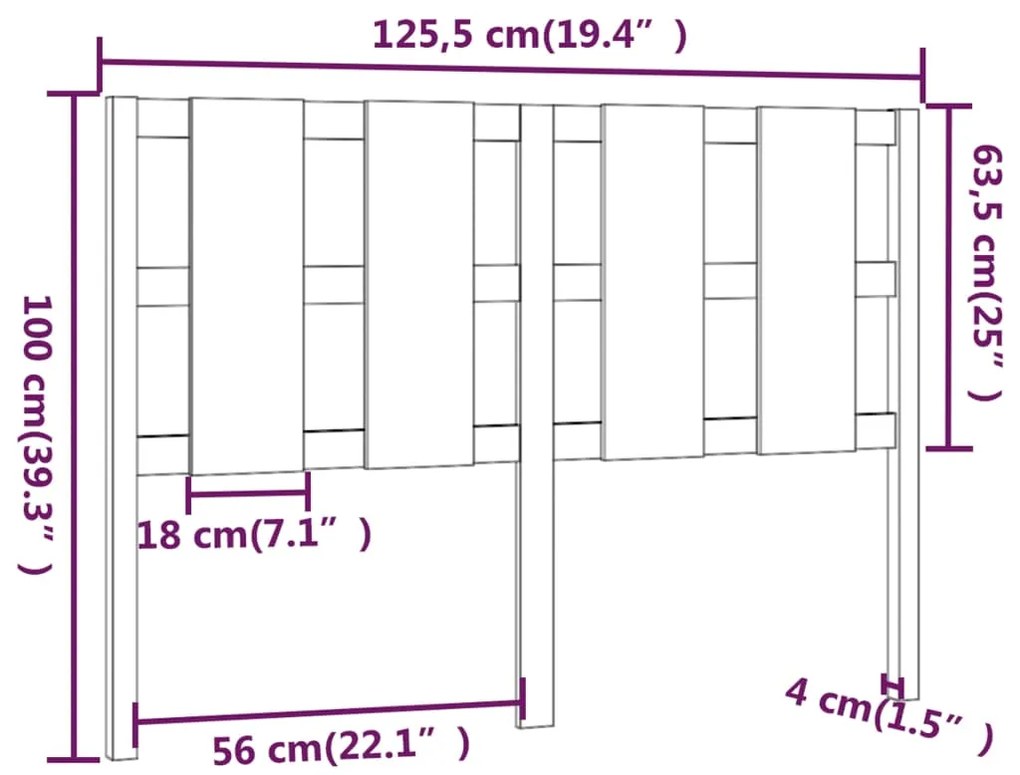 vidaXL Κεφαλάρι Κρεβατιού Γκρι 125,5 x 4 x 100 εκ. Μασίφ Ξύλο Πεύκου