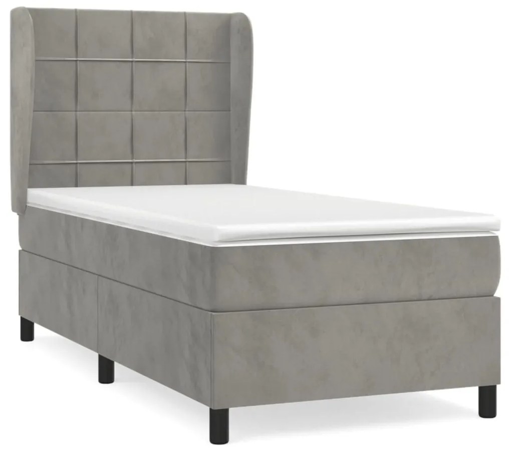 Κρεβάτι Boxspring με Στρώμα Ανοιχτό Γκρι 90x190 εκ. Βελούδινο - Γκρι