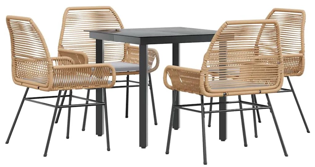 vidaXL Σετ Τραπεζαρίας Κήπου 5 Τεμ. Καφέ Συνθ.Ρατάν/Γυαλί με Μαξιλάρια