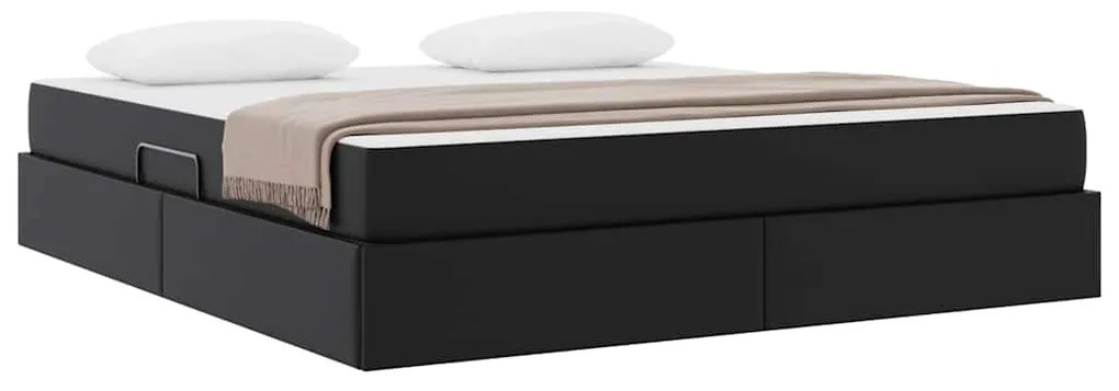 vidaXL Κρεβάτι με αποθηκευτικό χώρο και στρώμα 2 pcs Μαύρο Δέρμα