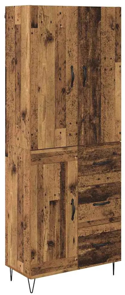 vidaXL Highboard με συρτάρι 2 pcs Παλιό ξύλο Μηχανική ξυλεία και γυαλί