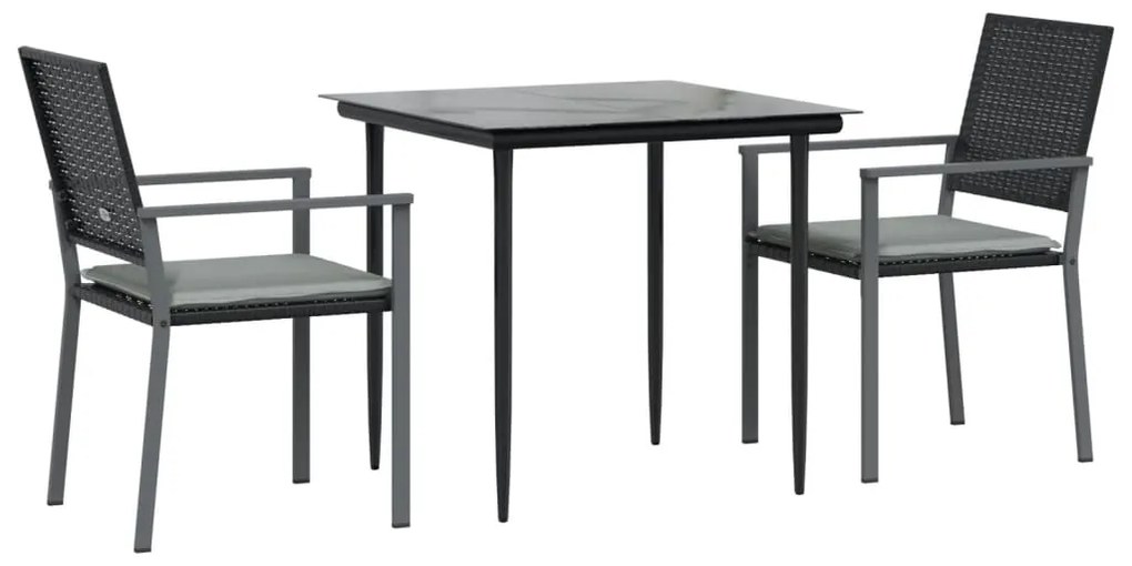 vidaXL Σετ Τραπεζαρίας Κήπου 3 τεμ. Συνθ. Ρατάν / Ατσάλι με Μαξιλάρια