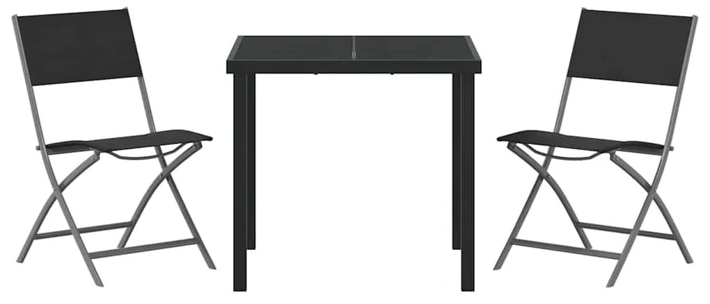 vidaXL Σέτ φαγητού για κήπο 3 pcs Μαύρο Χάλυβας με επίστρωση πούδρας