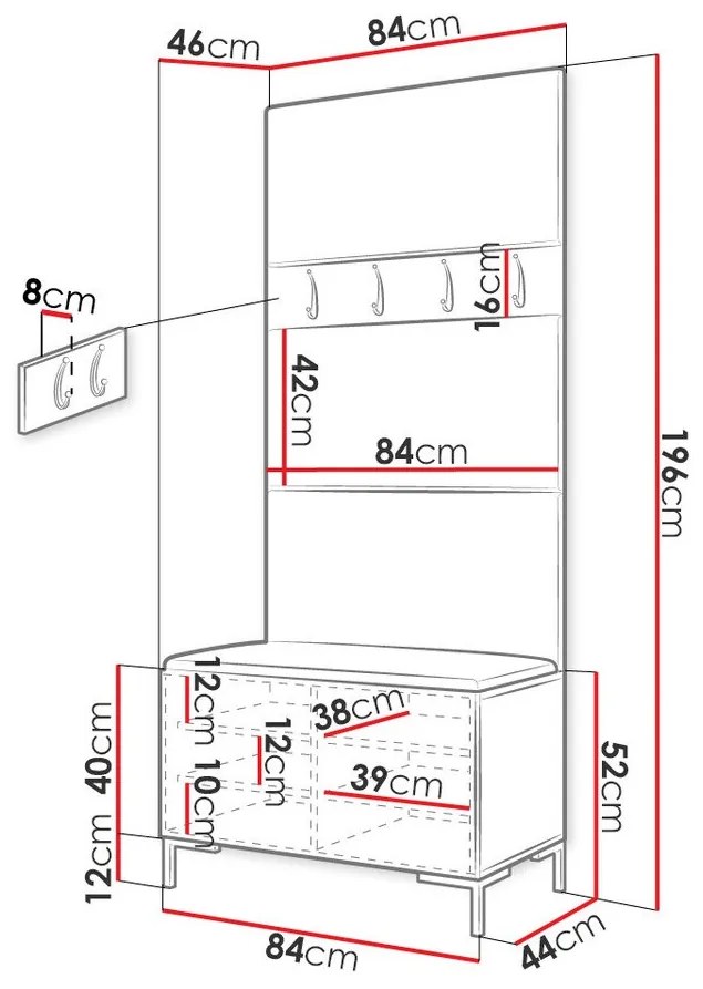 Σετ διαδρόμου Hartford F102, 196x84x46cm, 32 kg, Μαύρο, Οικολογικό δέρμα, Πλαστικοποιημένη μοριοσανίδα, Εντοιχισμένη, Τοίχου | Epipla1.gr