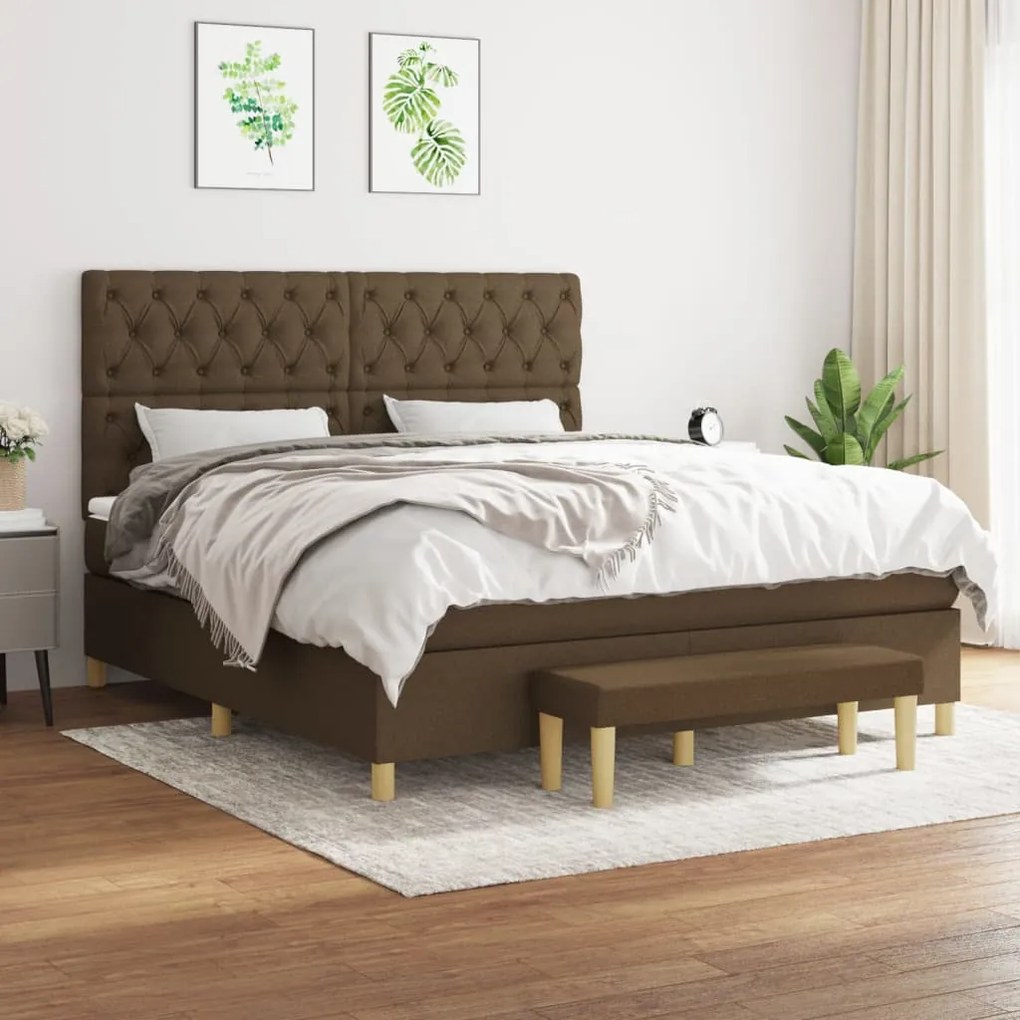 Κρεβάτι Boxspring με Στρώμα Σκούρο Καφέ 160x200 εκ Υφασμάτινο