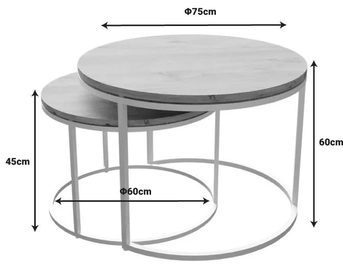 Τραπέζια σαλονιού Solme σετ 2τεμ λευκό μέταλλο και μελαμίνη σε φυσική απόχρωση 60x75x45εκ 75x75x45 εκ.