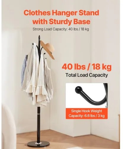 VEVOR Freestanding Coat Rack Coats Tree Stand with Stable Marble Base &amp; 6 Hooks