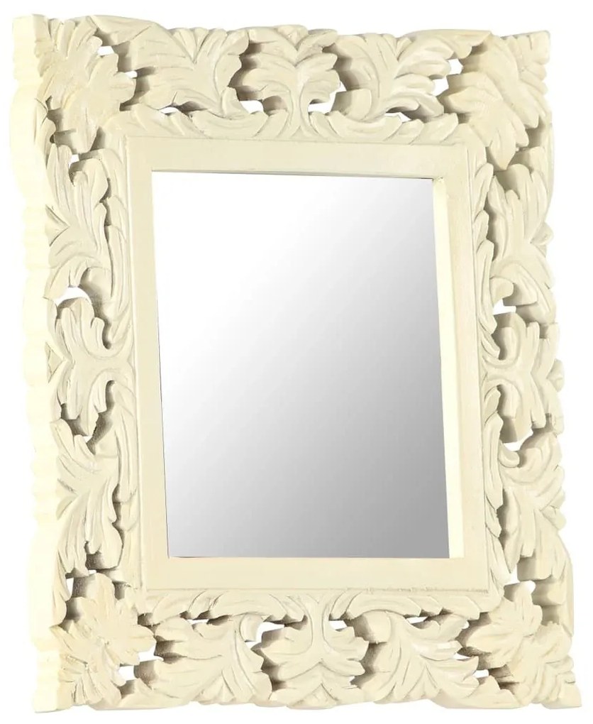 Καθρέφτης Σκαλιστός στο Χέρι Λευκός 50x50 εκ. Μασίφ Ξύλο Μάνγκο - Λευκό