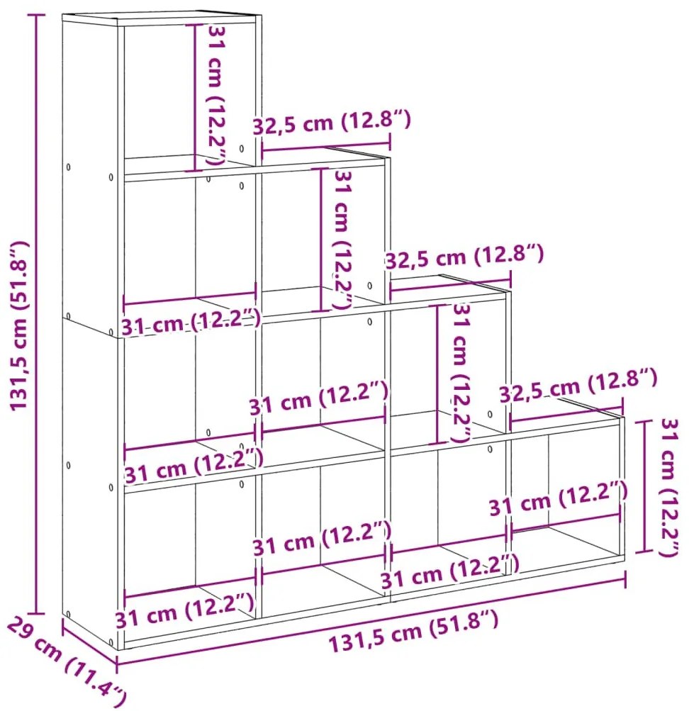 Βιβλιοθήκη/Διαχωρ. Χώρου 4 Επ. Γκρι 131,5x29x131,5 εκ. Επ. Ξύλο - Γκρι