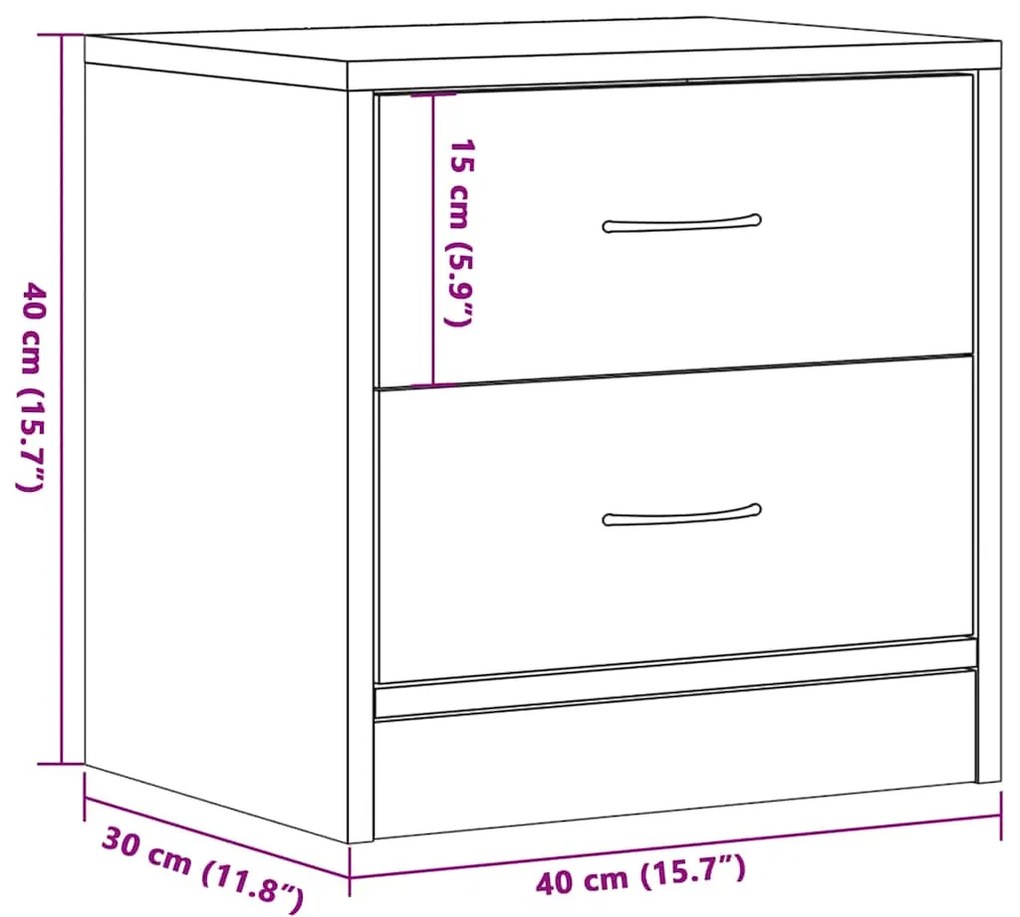 Κομοδίνο Μαύρο Δρυς 40 x 30 x 40 εκ. από Επεξεργασμένο Ξύλο 862004