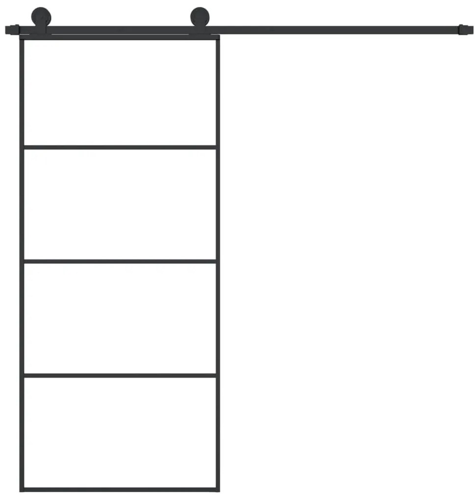 Συρόμενη Πόρτα με Μηχανισμό 90x205 εκ. Γυαλί ESG &amp; Αλουμίνιο - Μαύρο