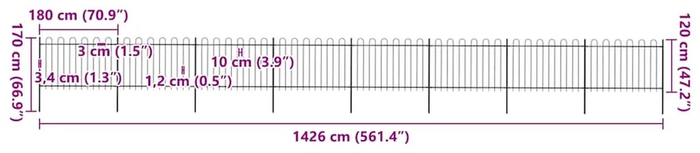 vidaXL Φράχτης Κήπου με Κορυφή από Ατσάλι 1426 x 120 εκ. Μαύρος