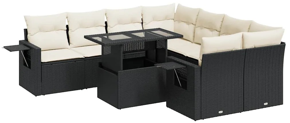 vidaXL Σαλόνι Κήπου Σετ 9 Τεμαχίων Μαύρο από Συνθ. Ρατάν με Μαξιλάρια