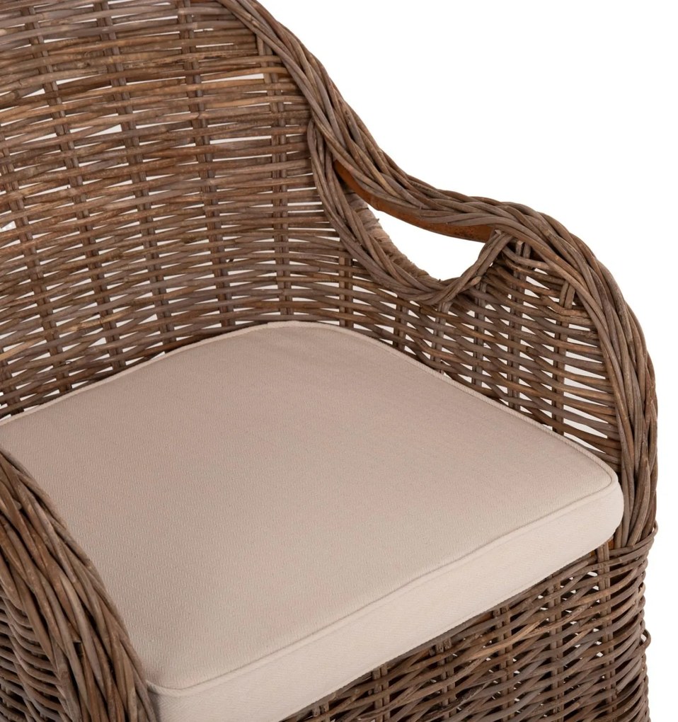 Καρέκλα - Πολυθρόνα KEYLA C9536 Καφέ Rattan με Εκρού Μαξιλάρι 63x65x87Υεκ. 63x65x87 εκ.