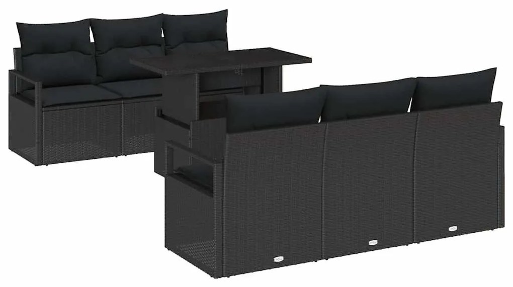 vidaXL Σετ Καναπέ Κήπου με μαξιλάρι 7 pcs Μαύρο 100 x 55 x 73 εκ