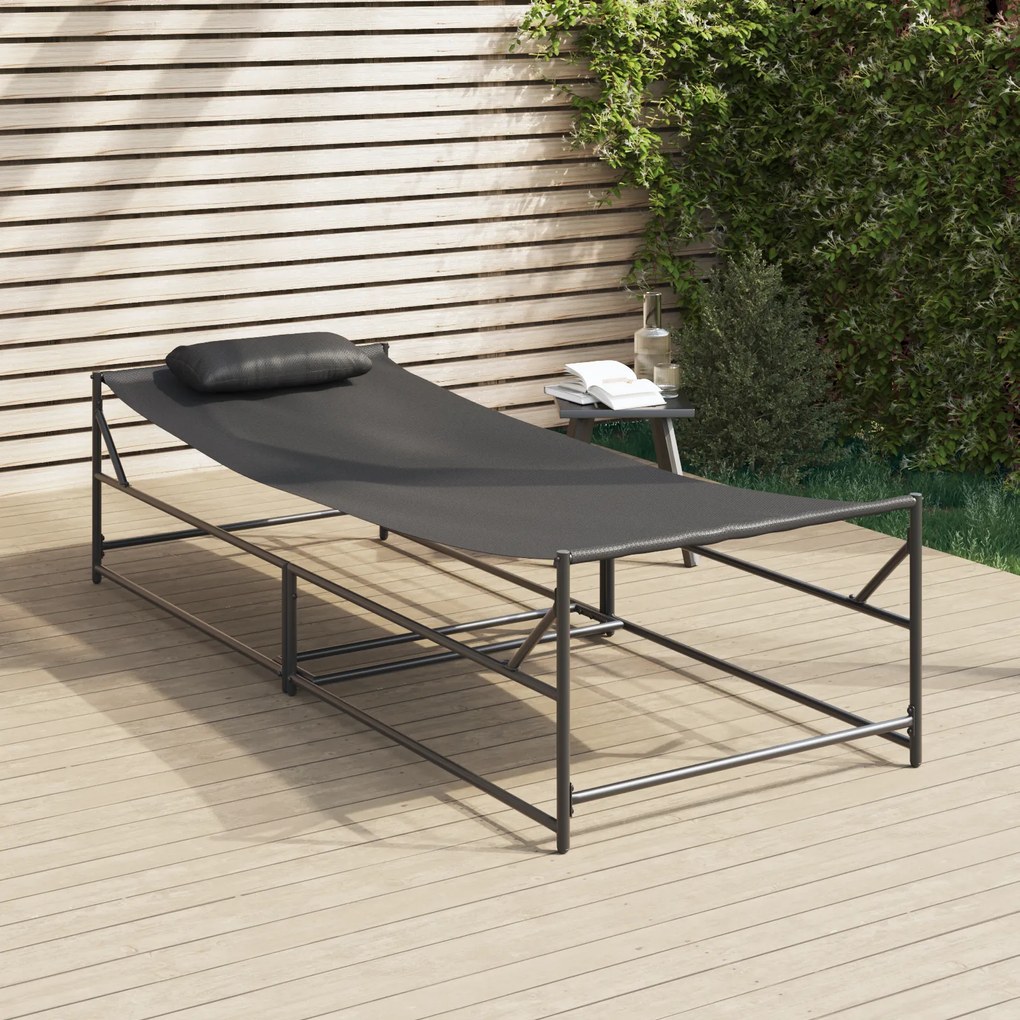 vidaXL Ξαπλώστρα Κήπου - Ανθρακί - 200x74x73 εκ. - Χάλυβας & Τεξτιλίνη