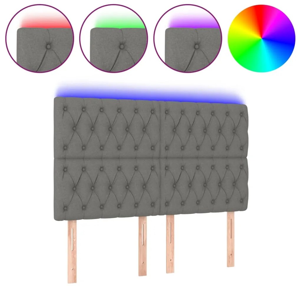 vidaXL Κεφαλάρι Κρεβατιού LED Σκούρο Γκρι 144x7x118/128εκ. Υφασμάτινο