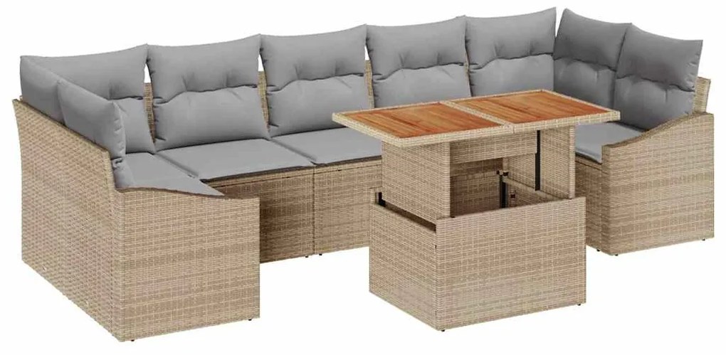 vidaXL Σέτ φαγητού για κήπο με μαξιλάρι 8 pcs Μπεζ και Γκρι