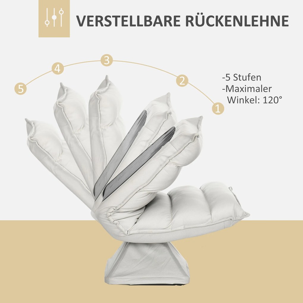 HOMCOM Πολυθρόνα, περιστρεφόμενη, επικλινής πλάτη, εμφάνιση δέρματος, ατσάλινο πλαίσιο, ανοιχτό γκρι, 62 x 70 x 95 cm