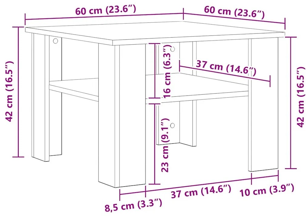 vidaXL Τραπεζάκι Σαλονιού Sonoma Δρυς 60x60x42 εκ. από Επεξ. Ξύλο