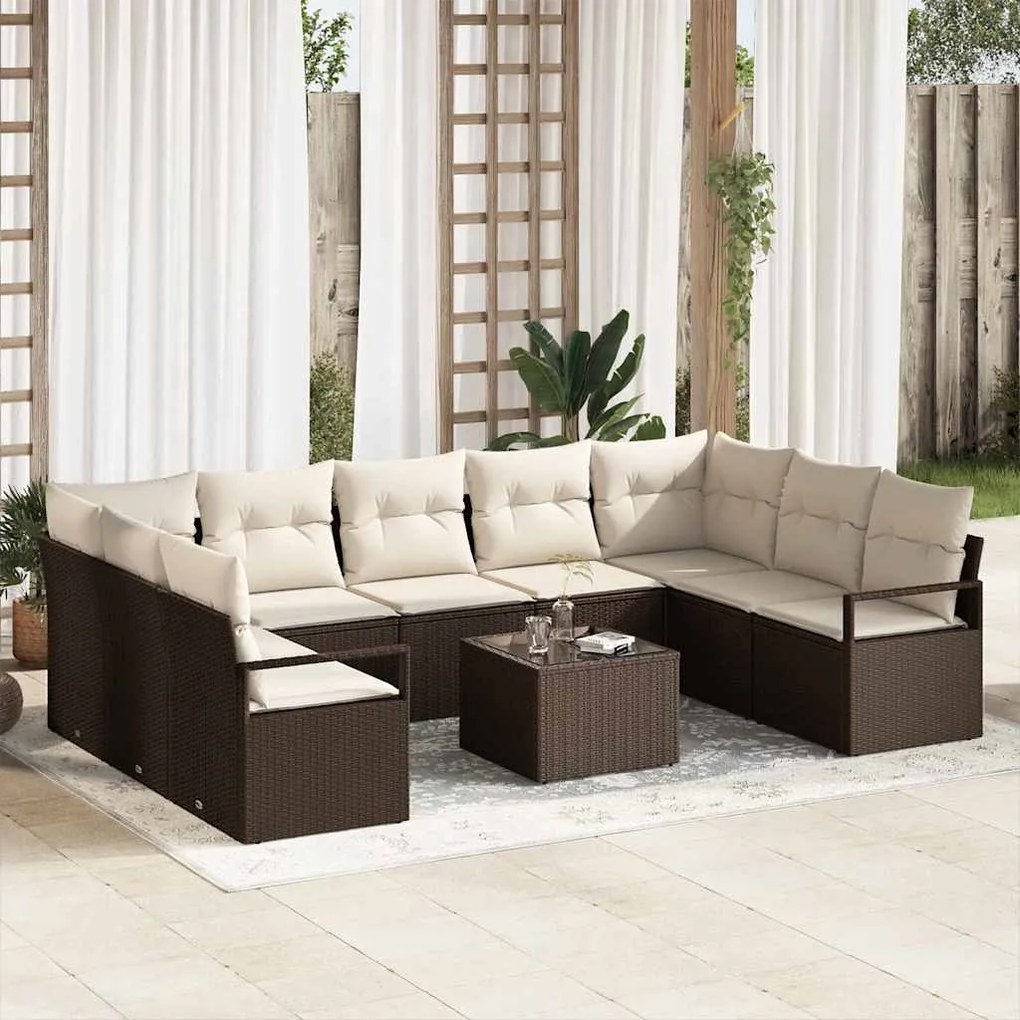 vidaXL Σετ Καναπέ Κήπου 10 pcs Καφέ Πολυ ράταν