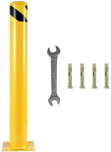 VEVOR Safety Bollard, 48 Inch Height Bollard Post, 4.5 Inch Diameter Steel Pipe Safety Bollard Post, Yellow Steel Bollard, Steel Safety Bollard with 8 Anchor Bolts, Perfect for Traffic-Sensitive Area