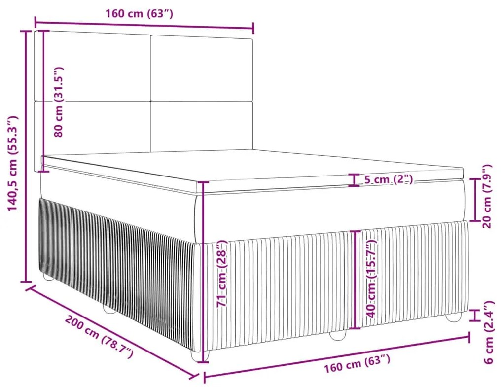 Κρεβάτι Boxspring με Στρώμα Αν. Πράσινο 160x200εκ Υφασμάτινο - Γκρι