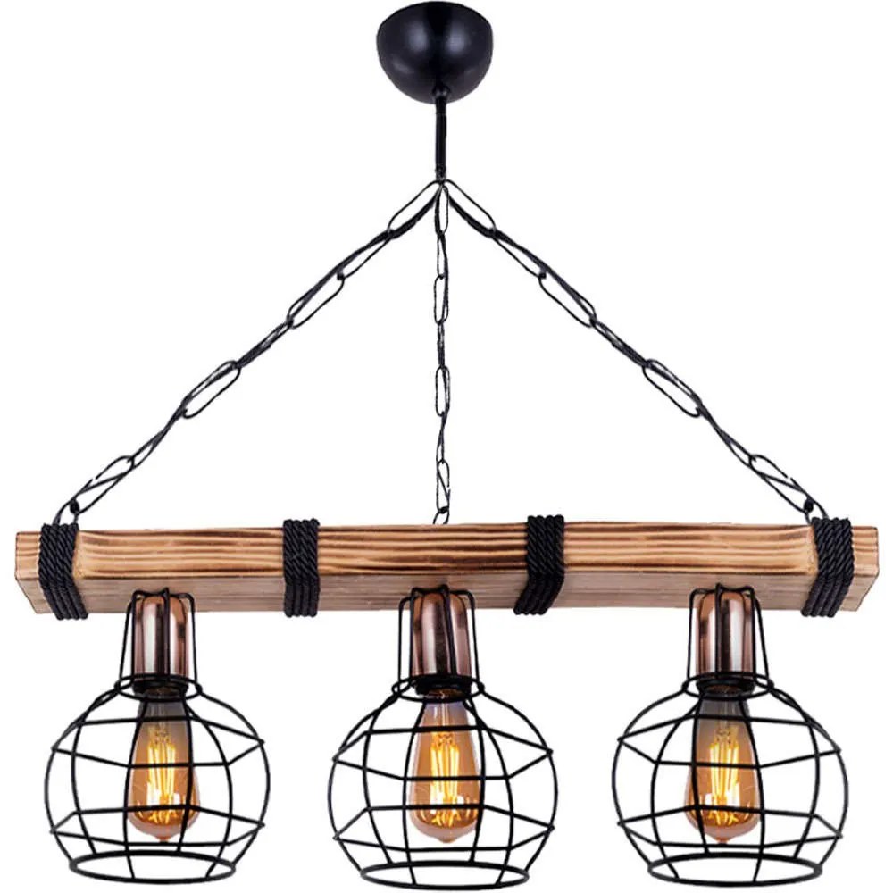 Φωτιστικό Οροφής - Ράγα Marit  0207352 50x15x65cm 3xE27 60W Walnut-Black Megapap Metal,Wood