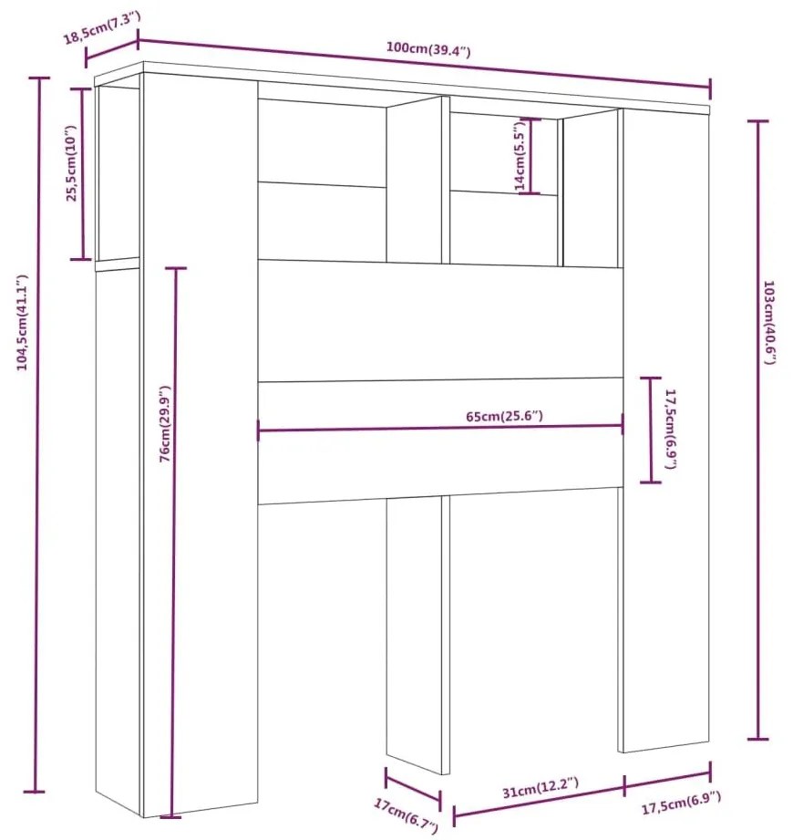 Κεφαλάρι Με Αποθηκευτικό Χώρο Μαύρο 100 x 18,5 x 104,5 εκ. - Μαύρο