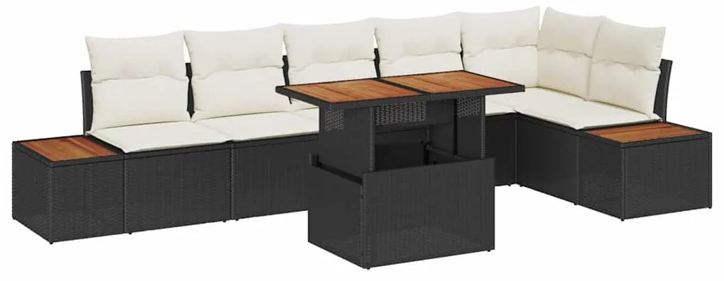 vidaXL Σέτ φαγητού για κήπο με μαξιλάρι 7 pcs Μαύρο και Μπεζ